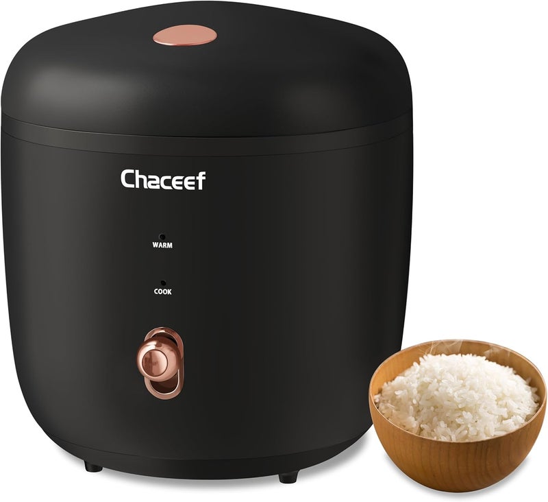 CHACEEF Mini Rice Cooker 2 Cups Uncooked, 1.2L Rice Cooker Small with Non-stick Pot, Portable Travel Rice Maker with One Touch & Keep Warm Function,White Rice, Brown Rice, Oatmeal, Black - Image 1